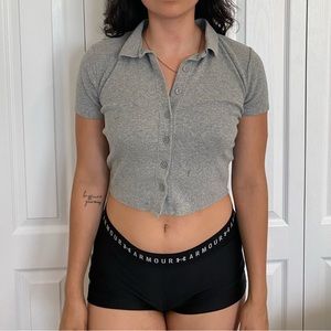 Cropped Button Up Polo Shirt